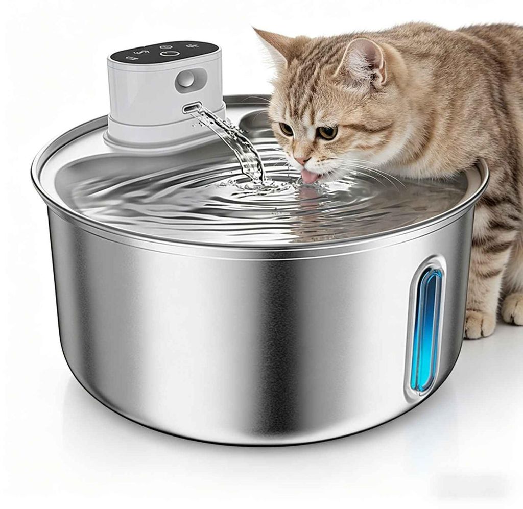 Zimilo Kabelloser Katzenbrunnen, 5,5L Trinkbrunnen Katze, 5000mAh, 304 Edelstahl, Katzenbrunnen mit Sensor, mit Filter, Leicht zu reinigen