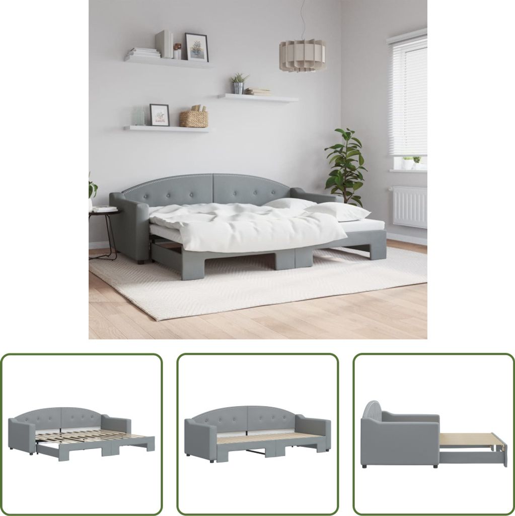 The Living Store Tagesbett Ausziehbar Hellgrau 80x200 cm Stoff