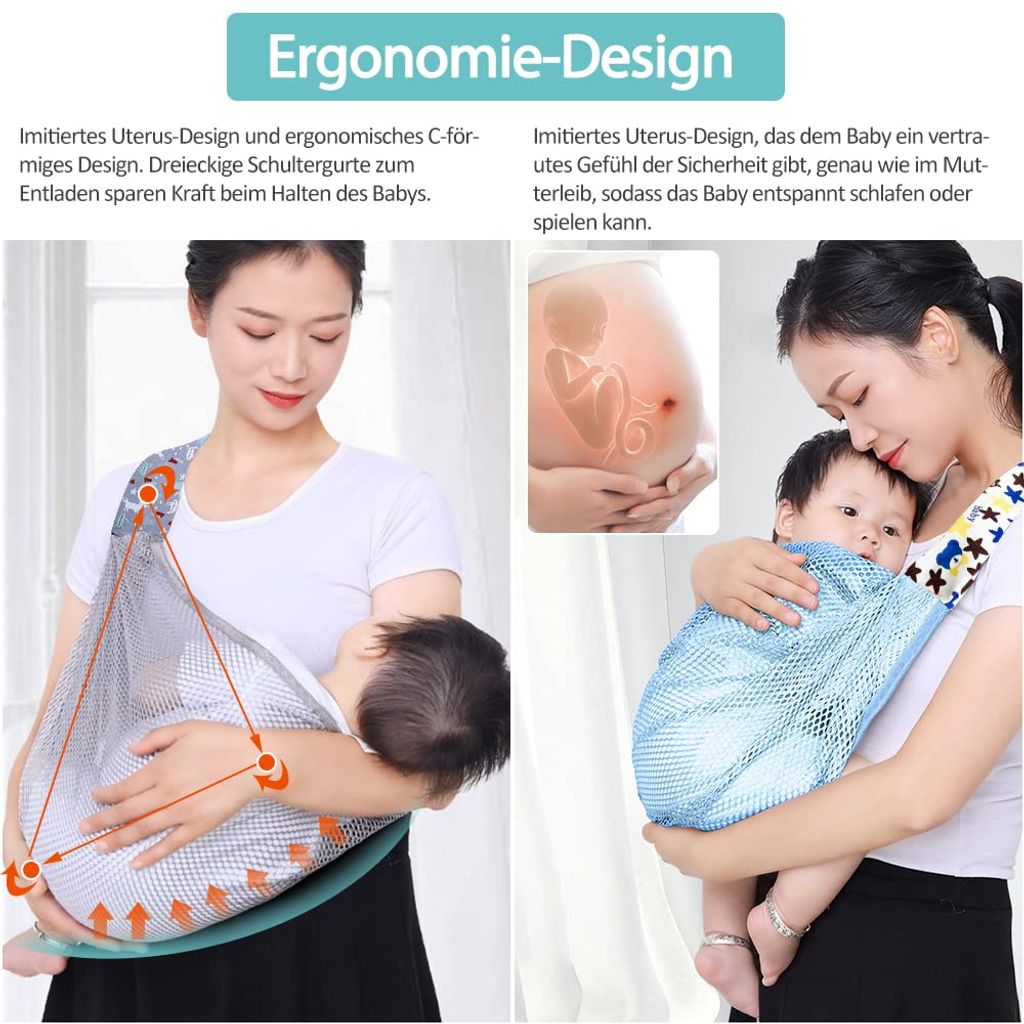 Atmungsaktive Baby Tragetuch,Verstellbare Babytrage Produktbild 3