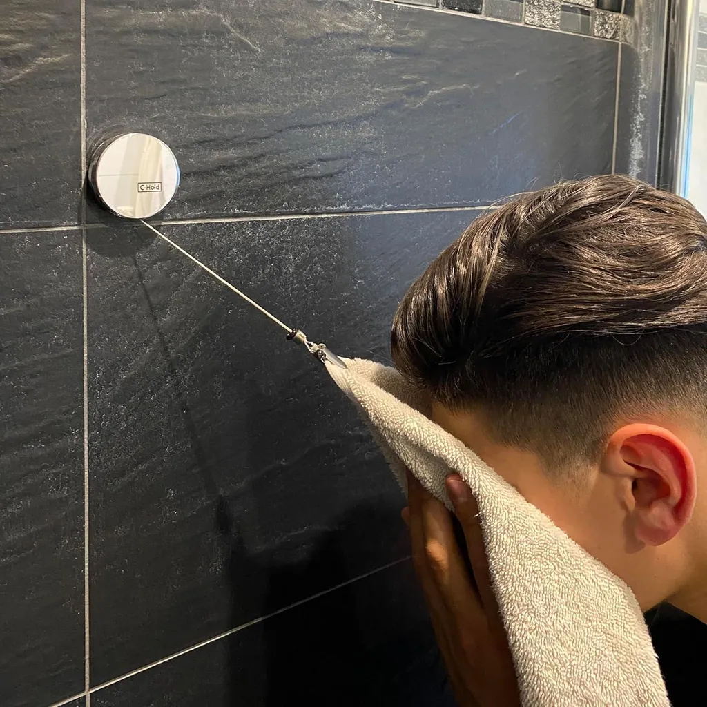 Accroche-serviette mural inox à ressort avec adhésif puissant - Argent