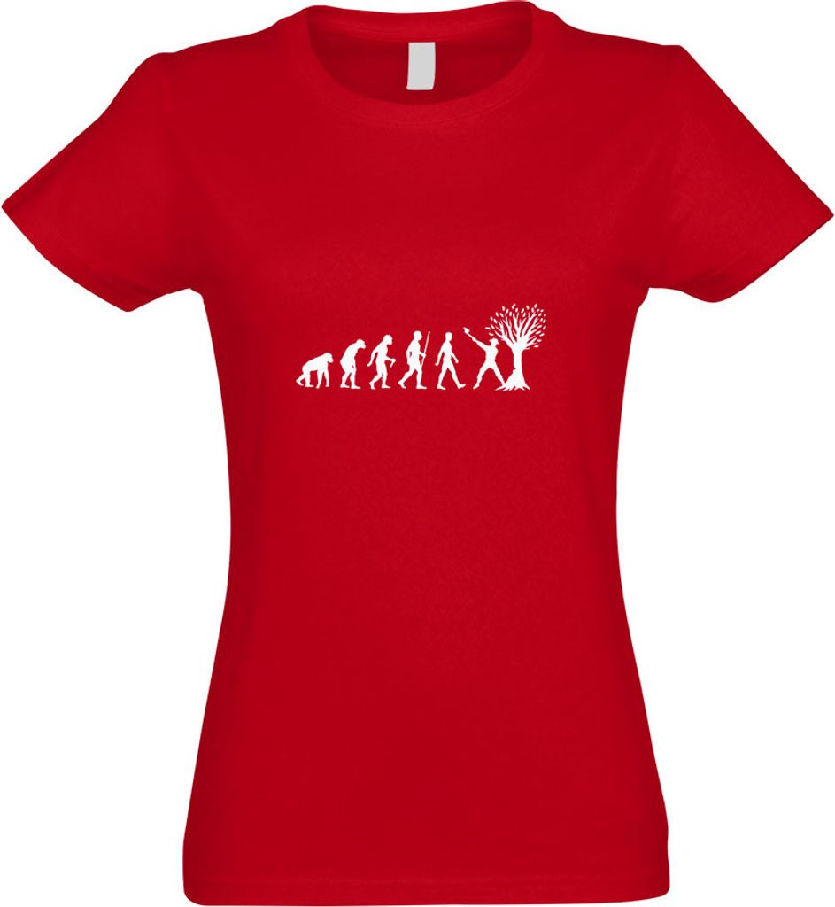 Kiwistar - T-Shirt tailliert - Damen - rot - Evolution Holzfäller Axt extrem - mit Motiv Bedruckt - Funshirt Design - Sport - Freizeit - Damen - M
