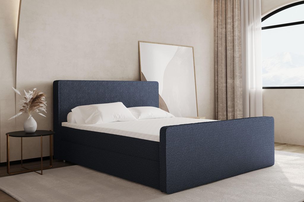 Kaiser Möbel Boxspringbett mit bettkasten matratze topper LAGUNE Blau 180x200 cm H3