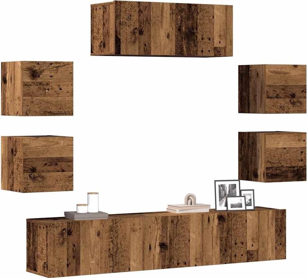 vidaXL 7-tlg. TV-Schrank-Set Wandmontage Altholz-Optik Holzwerkstoff