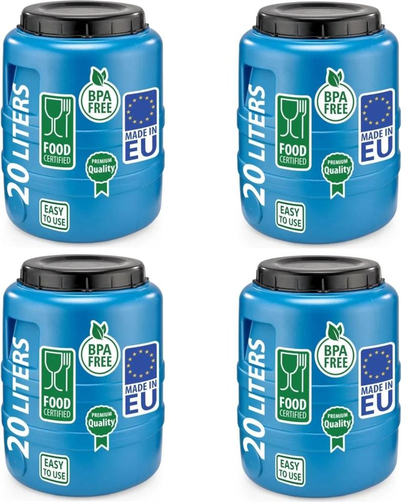 4er Set Weithalsfass Fasssilage Gepäcktonne Gärfass Gärbehälter Futtertonne 20 Liter mit Deckel blau