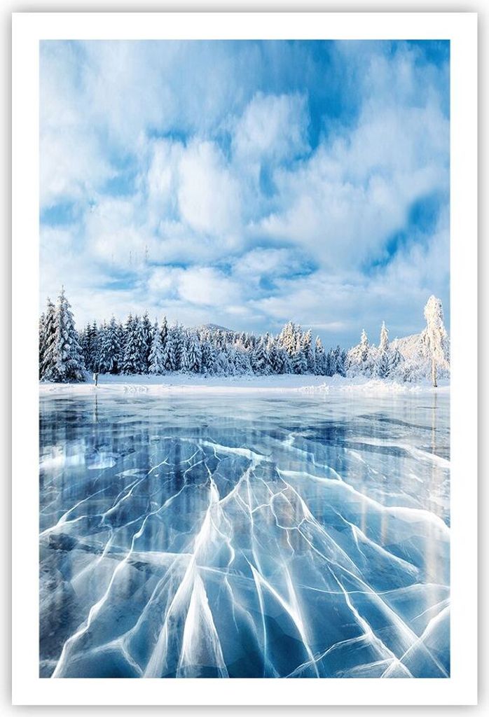 Poster - Poster ohne Rahmen - Wald Eis See - 61x91,5 cm - Wand Bild - Wanddeko - Wandbilder - Kunstposter - Wandposter - Bilder - Kunstdruck - Wand...