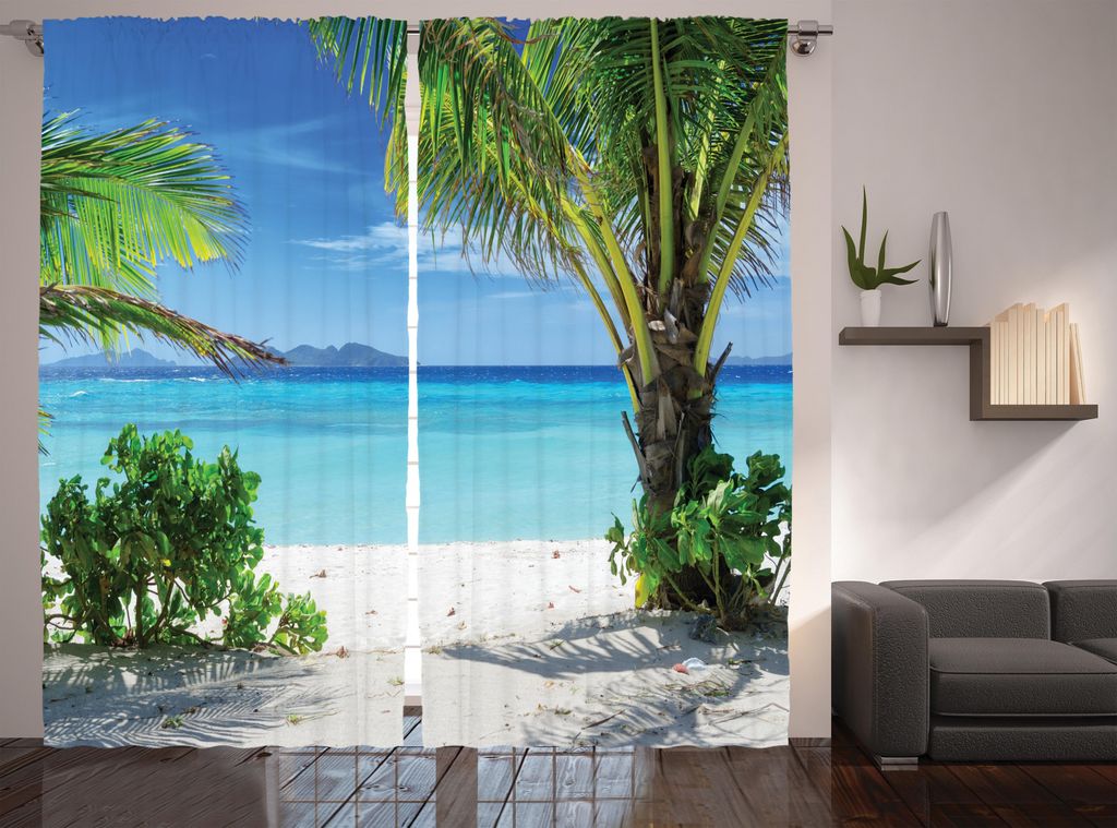 ABAKUHAUS Strand Rustikaler Vorhang, Idyllisches Oceanic Resort, Wohnzimmer Universalband Gardinen mit Schlaufen und Haken, 280 x 225 cm, Mehrfarbig