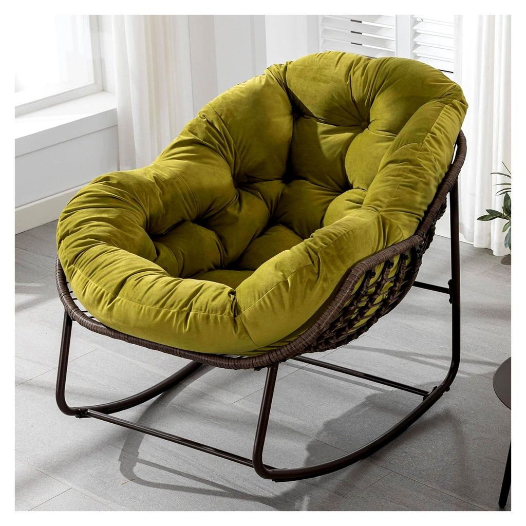 30° Übergroßer Terrassen-Loungesessel - Rattan-Ei-Lesestuhl für den Außenbereich mit Stahlrahmen, Schaukelstuhl für die Veranda und den Garte...