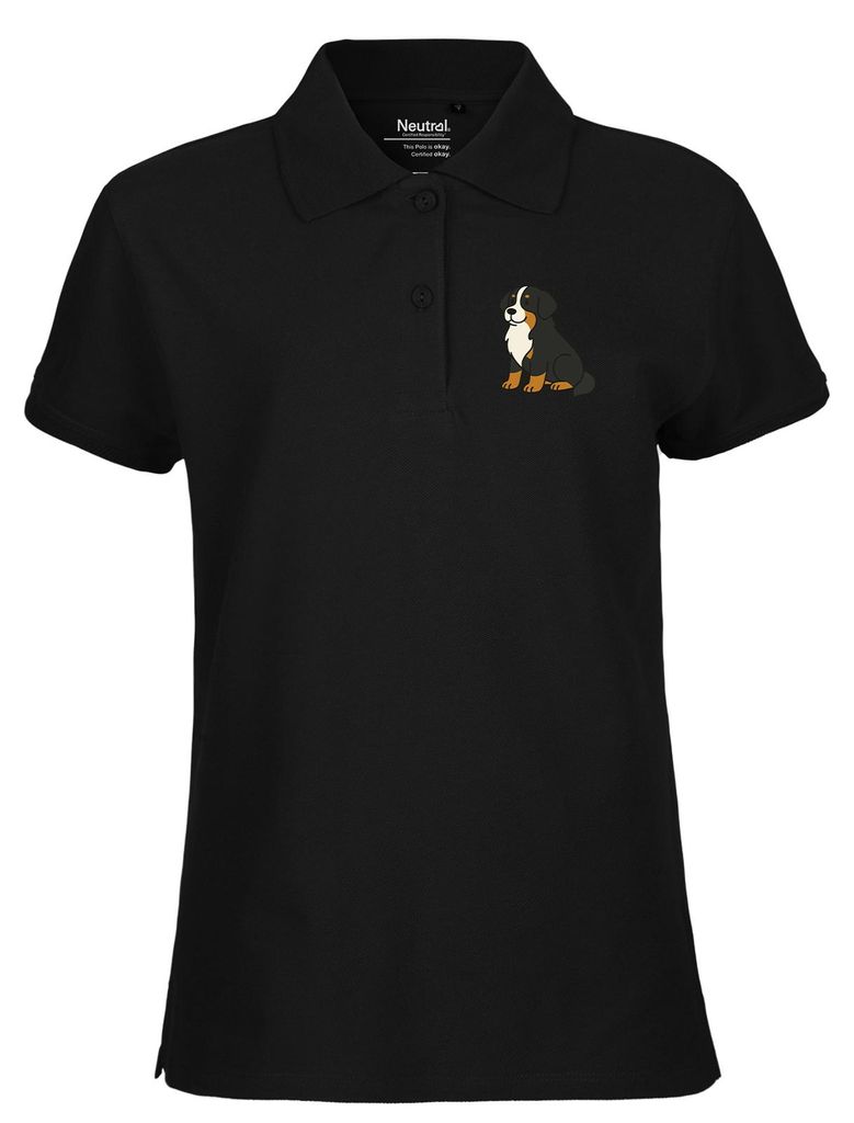 Huuraa Damen Polo Shirt Berner Sennenhund Comic Berner M Black Bio Baumwolle Fairtrade Poloshirt Geschenkidee