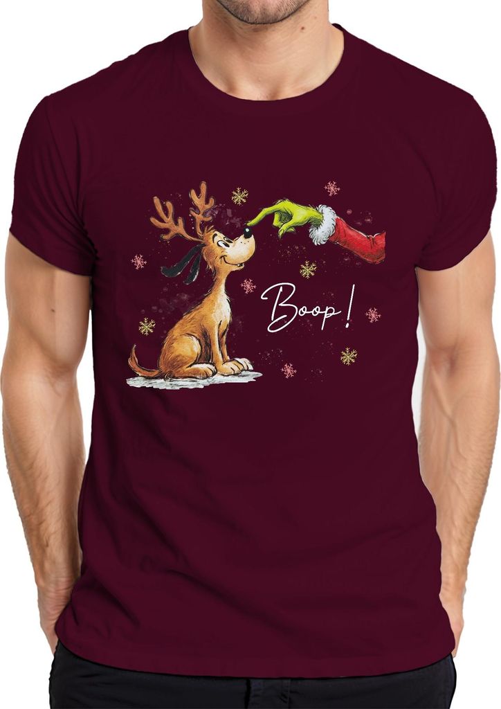 Boop Rentier Nase Grinch Hand Weihnachten lustig Geschenk Retro Herren T-Shirt, Burgundy, S