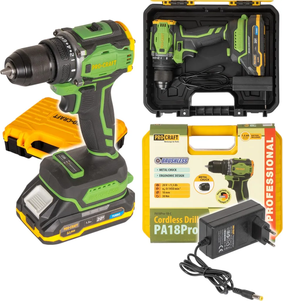 Avvitatore a batteria Procraft PA18Pro 20 V 30 Nm Brushless + 1x batteria 1,5 Ah + caricabatteria + valigetta