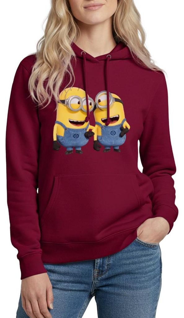 Spreadshirt Minions Despicable Me Phil Und Stuart Damen Hoodie, L, Bordeaux