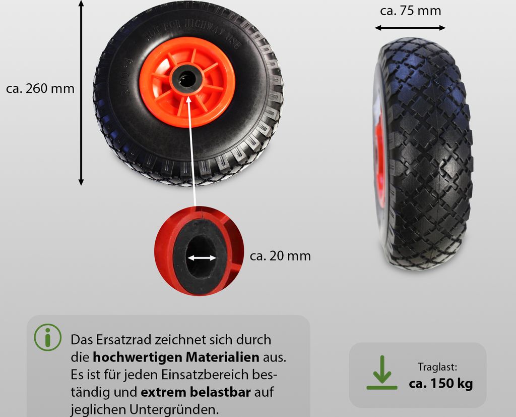 2x Sackkarrenrad Vollgummi 260 x 85 mm 3.00-4 Produktbild 3