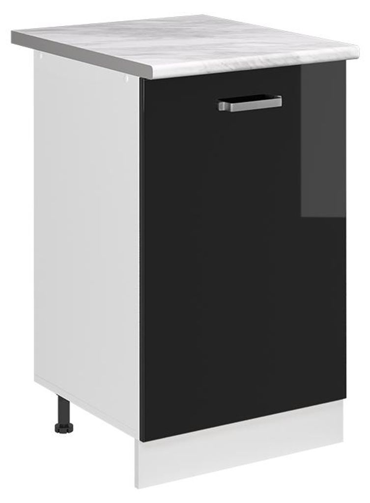 Küchenunterschrank Vicco R-Line Schwarz Hochglanz/Weiß 50 cm Arbeitsplatte Marmor, Model 70162
