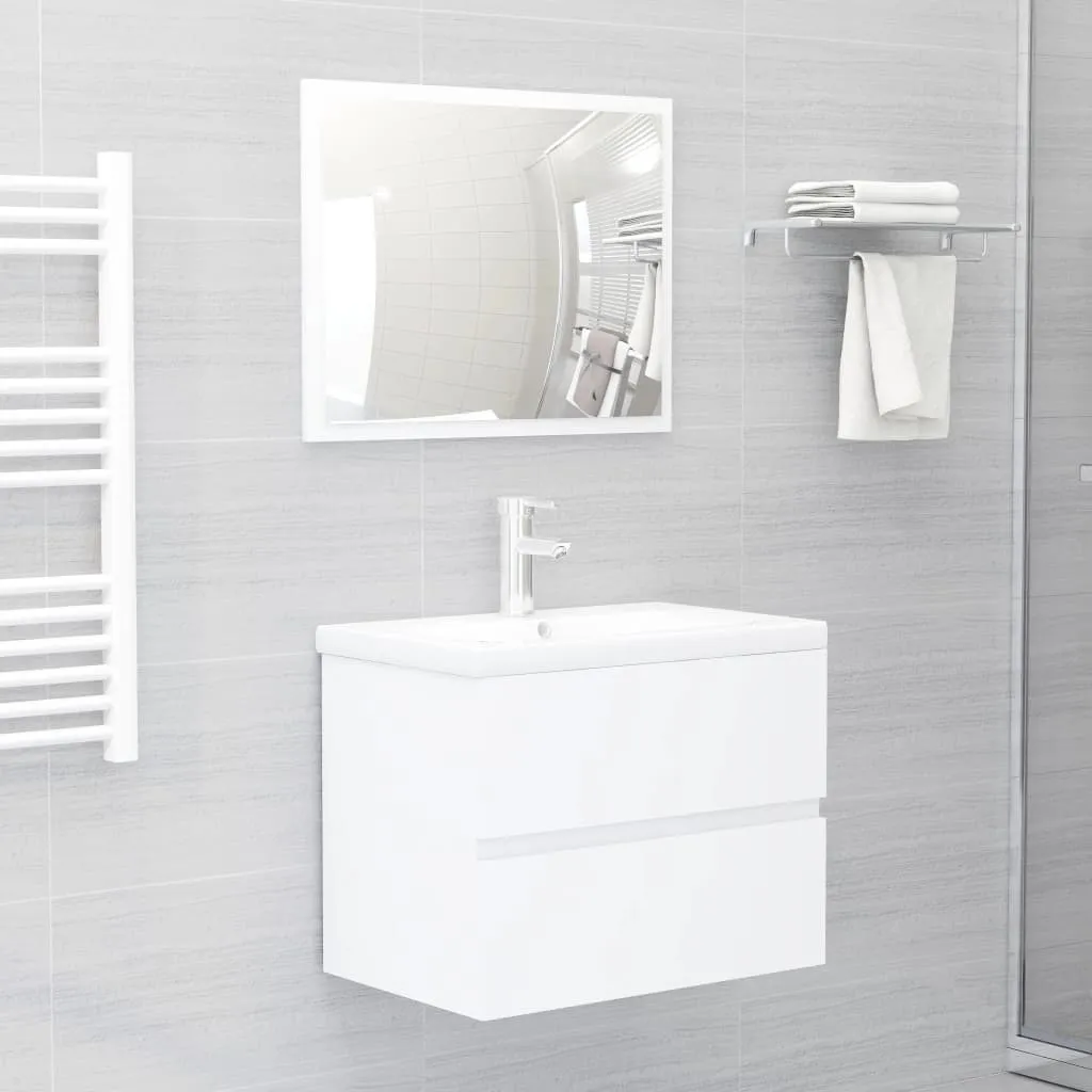 Set Mobili Bagno 2 Pezzi Legno Bianco - Mobile Sottolavabo e Specchio