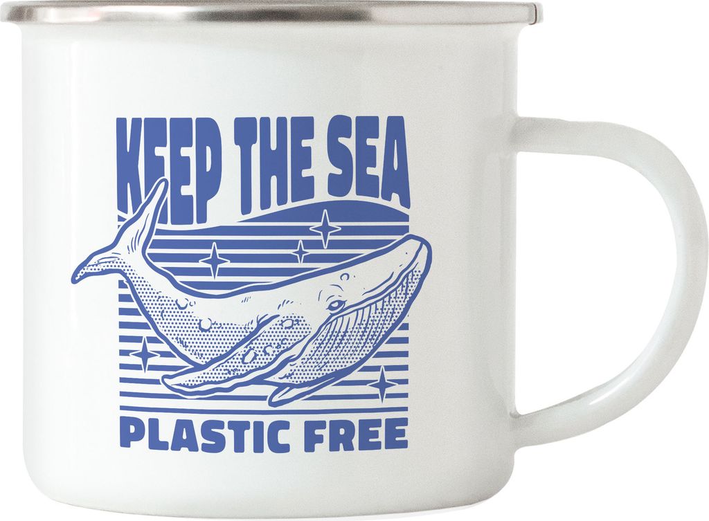 Keep The Sea Plastic Free Emaille Tasse Strohhalm Plastik Wal Pottwal Blauwal Tierschutz Umwelt Meere
