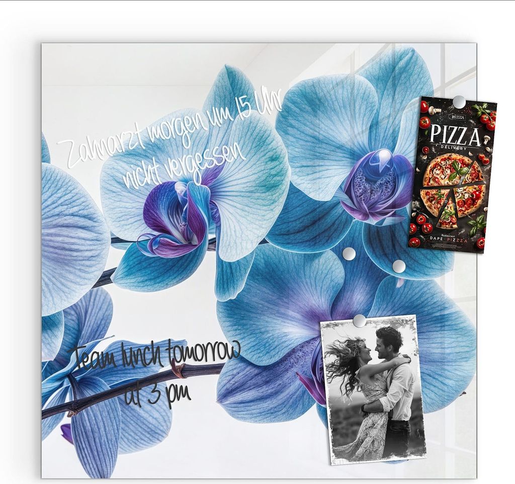 Magnettafel 50x50cm Pinnwand Whiteboard beschreibbar - Blaue Orchideen Blüte