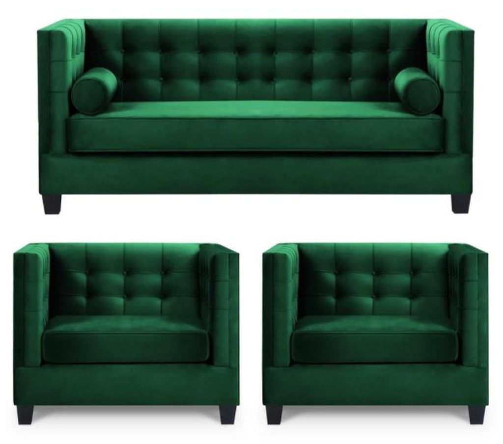 Sofagarnitur Couch Samt Polster couchen komplett set garnituren wohnzimmer grün