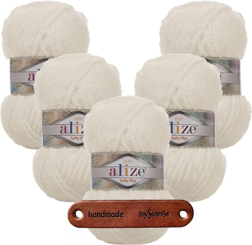 5 x ALIZE Softy Plus 62 Light Cream mit Label Produktbild 