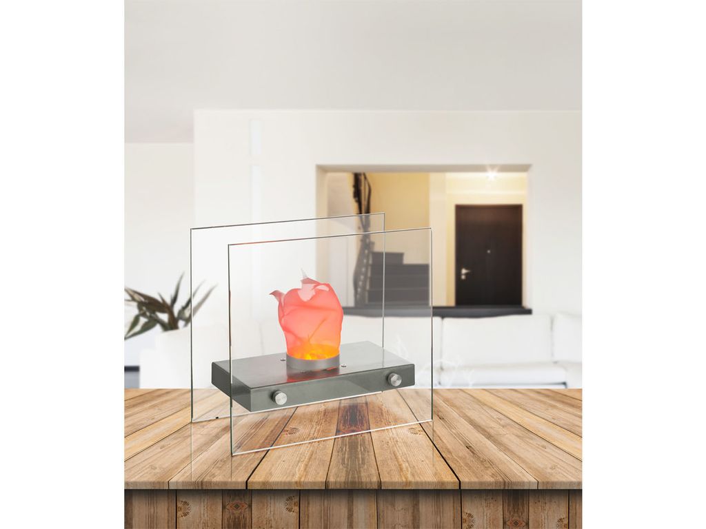 Globo Lighting Tischkamin Metall silberfarben, Glas klar, Produktbild 