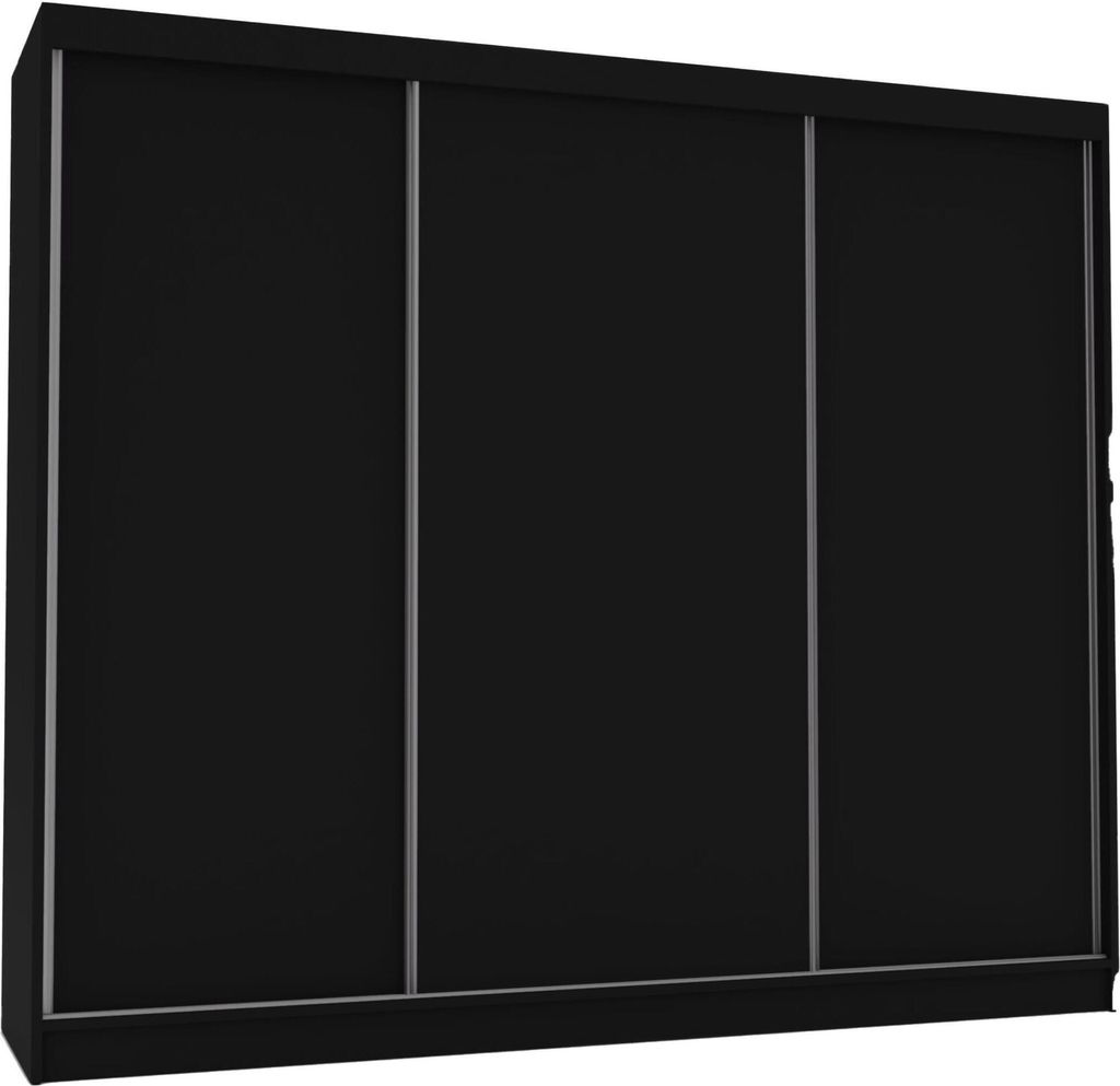 Kleiderschrank mit Schiebetüren Bergamo modernes Schiebetürenschrank mit Regale und Kleiderstange stilvoll Garderobenschrank mit LED, Farbe: Schw...