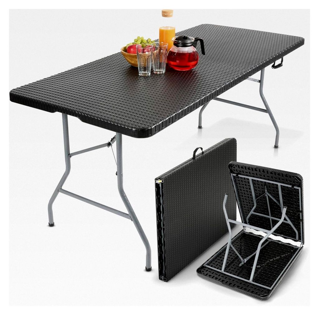 Zusammenklappbarer Gartentisch 182 x 74 x 74 cm in Rattan-Optik, wetterfest, für Garten, Terrasse und Balkon | 8 Personen | Campingtisch mit Trage...