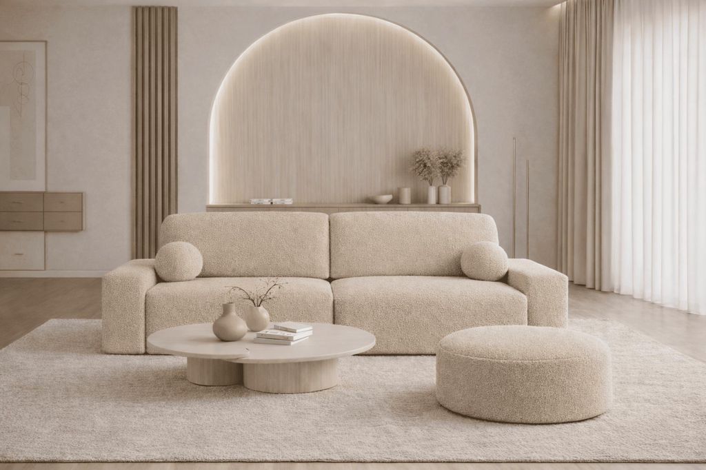 Polstersofa aus Bouclé, Schlafsofa, Sofa mit Schlaffunktion und Bettkasten, Polstersofa, Sofagarnitur Wohnlandschaft mit Bettfunktion, Couch für ...