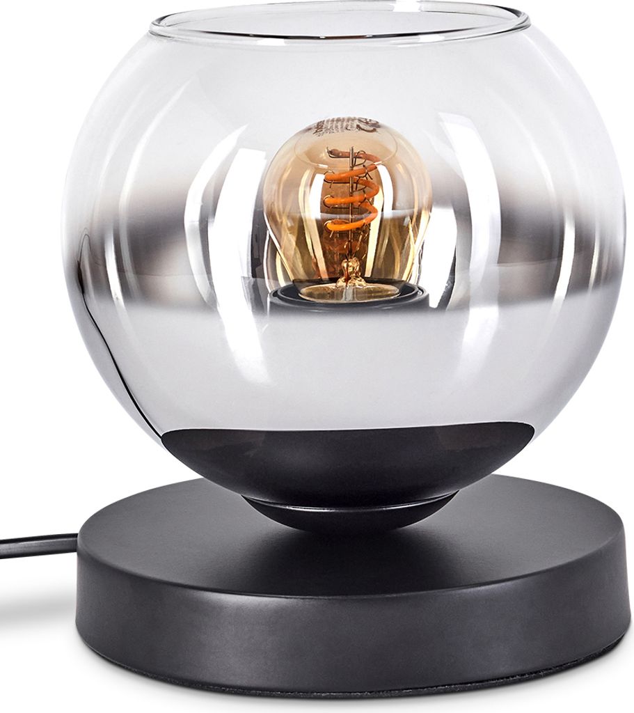 Cesaro Tischlampe aus Metall/Glas in Schwarz/Chromfarben/Klar