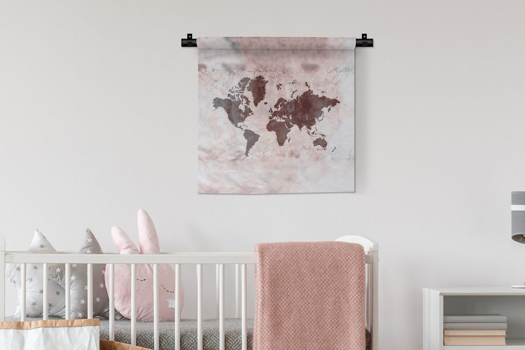 MuchoWow Wandteppich Wandbehang Weltkarte - Blume - Lila 60x60 cm Tapisserie Dekoration Wandtuch - Dekorationen - Wand Decke