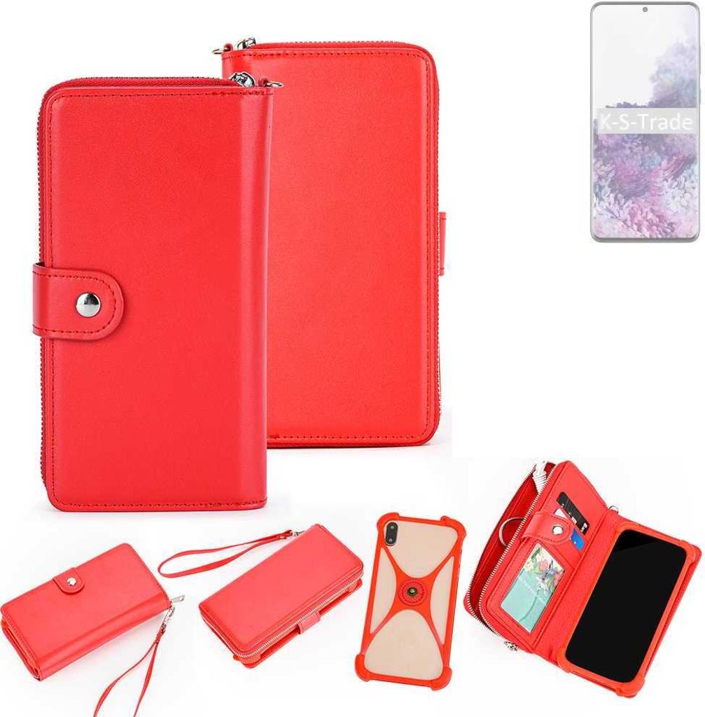 K-S-Trade 2in1 Schutzhülle Portemonnee Handyhülle mit Bumper kompatibel mit Samsung Galaxy S20 Ultra Hülle Case Etui Geldbörse Smartphone rot (1x)