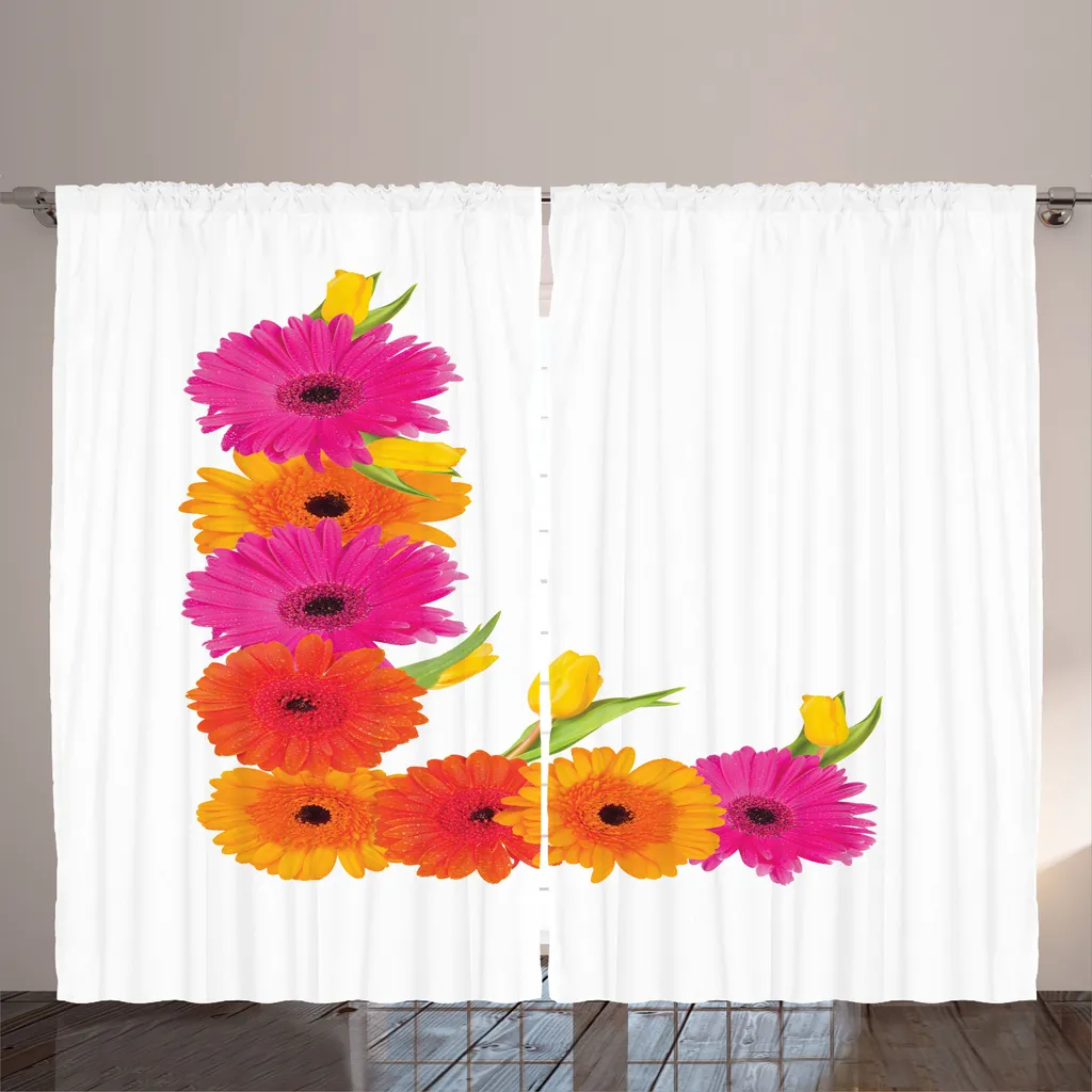 Rideaux universels à boucles lettre florale L, 280x225 cm, Rose-Vert