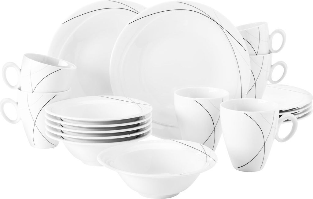 Seltmann Weiden Trio Highline Frühstück-Set, Geschirrset, Service, Geschirr Set, Porzellan, Grau, schwarz, 18-tlg., 1727288