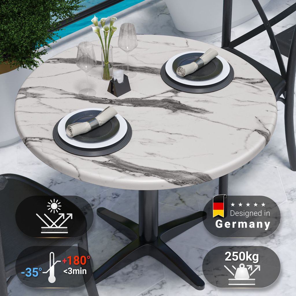 JAMAIKA | Bistro Außen Tischplatte | Ø 60 cm | Weiß Marmor Produktbild 