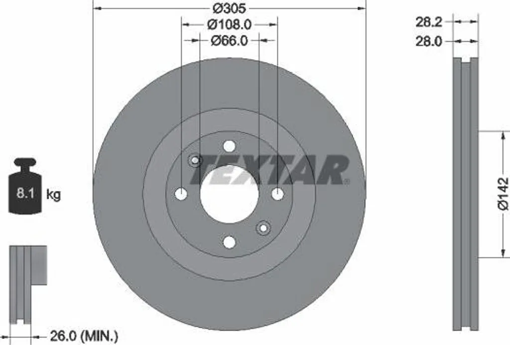 Disque de frein fonte haute teneur carbone TEXTAR 92097103 OE 4249G8
