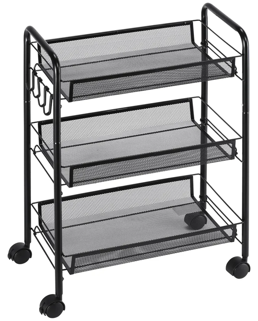 Desserte à roulettes multi-usages chariot de service noir 3 niveaux
