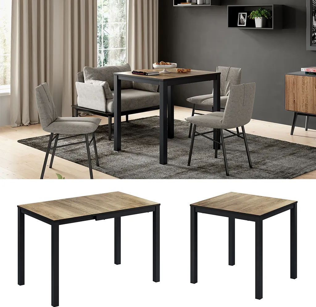 Table de repas bois chêne rustique et anthracite gain de place Vicco