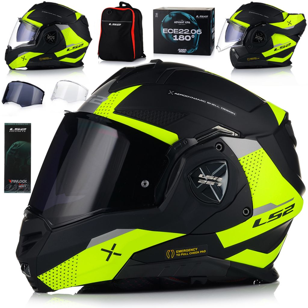 LS2 FF901 Advant X Oblivion Klapphelm, nero opaco/neon, XL Immagine del prodotto 