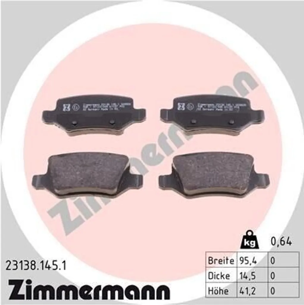 Plaquettes de frein Zimmermann 23138.145.1 pour Mercedes Classe A et B