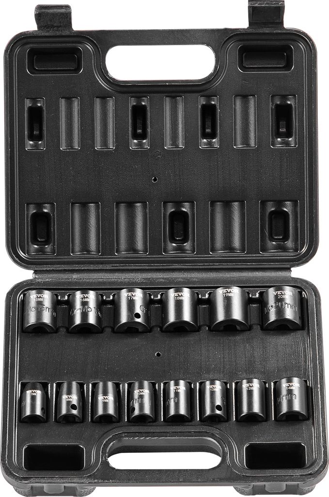 VEVOR 3/8-Zoll-Schlagsteckschlüsselsatz, 14-teiliger flacher Steckschlüsselsatz metrisch 7–20 mm, 6-Punkt-Cr-Mo-Legierungsstahl leicht lesbare ...