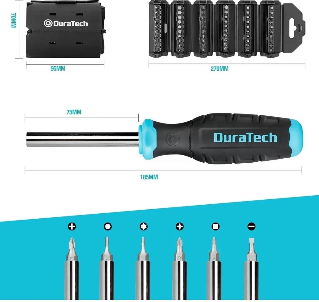 DURATECH Jeu de tournevis 60 pièces en acier Cr-V multi-embouts Torx