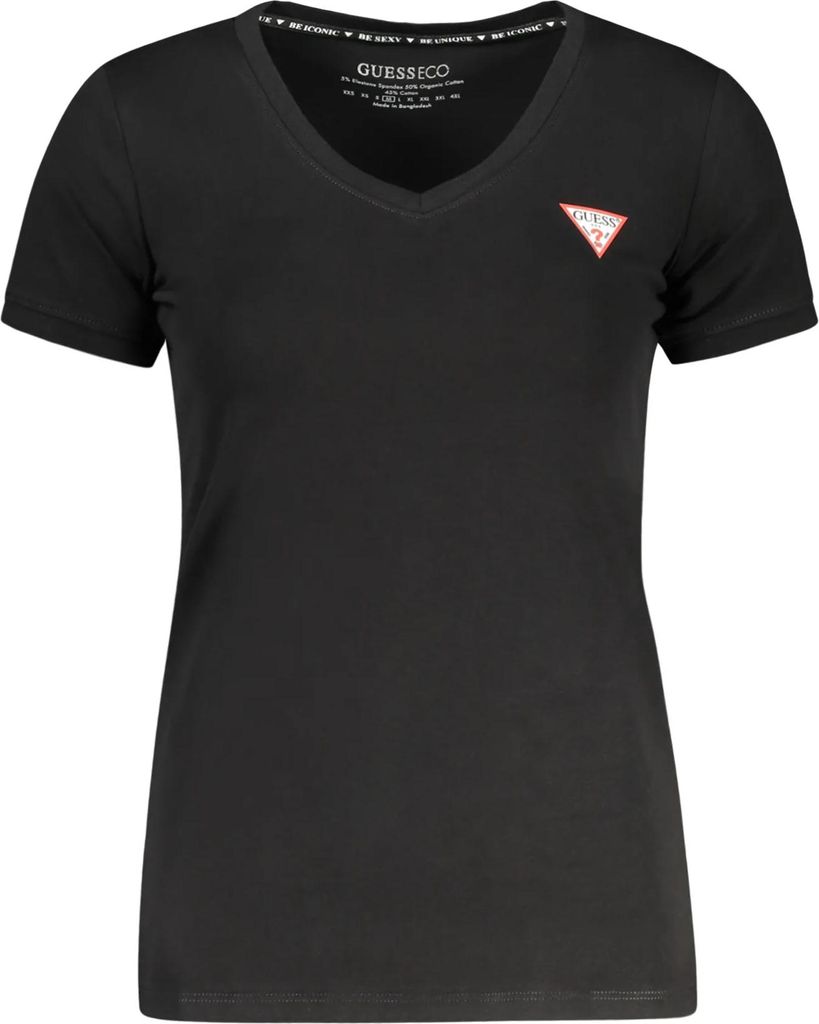 Schwarzes Damen V-Ausschnitt T-Shirt aus Baumwolle mit Logo