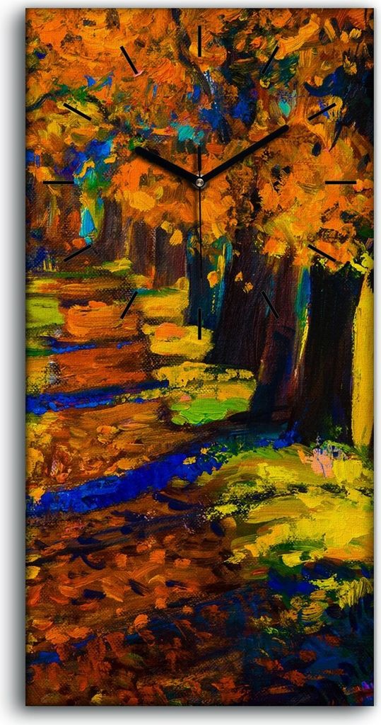 Leinwand Wanduhr Wandkunst Uhr 30x60 Malerei Pfad Bäume Blätter Herbst Land - schwarze Hände