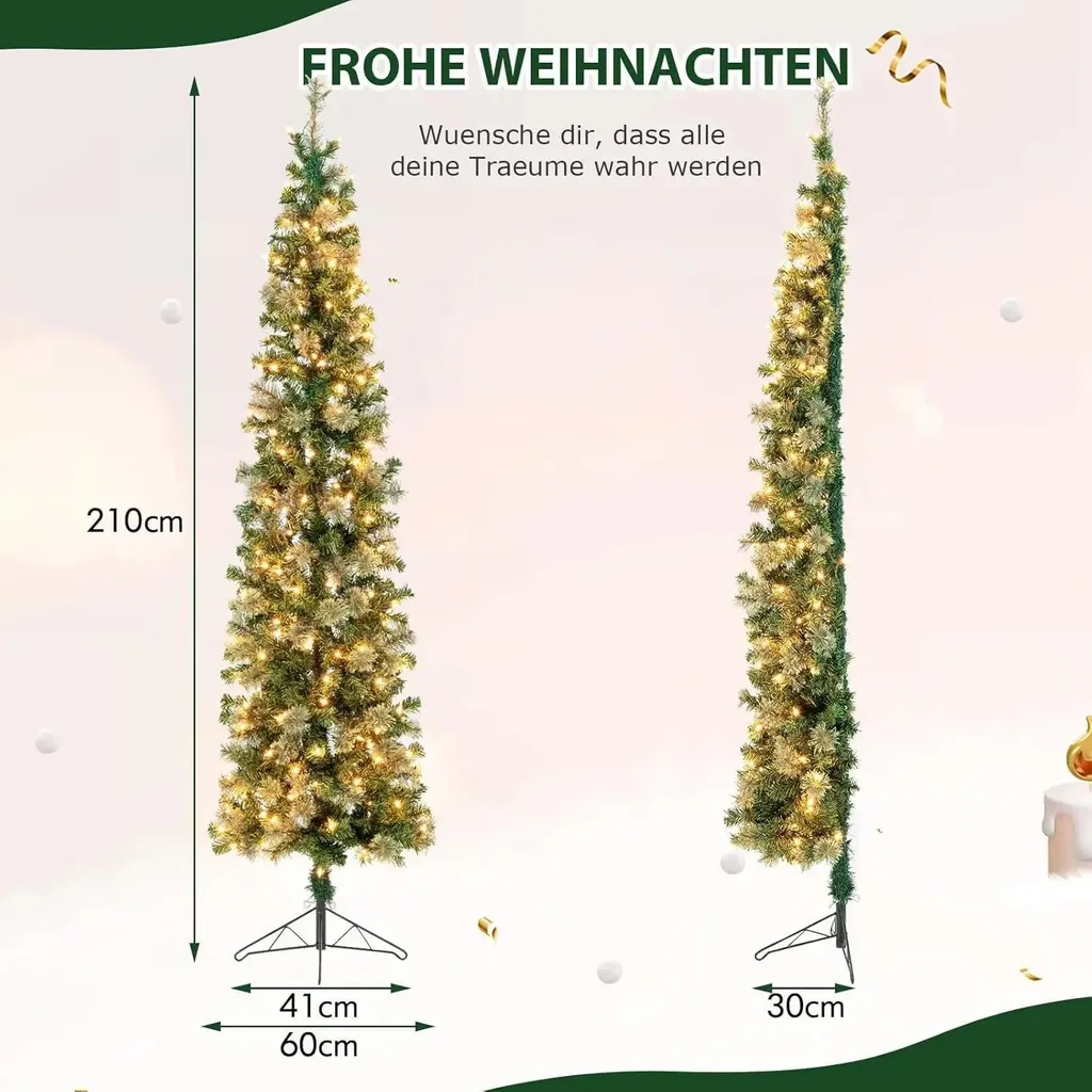 Sapin de Noël artificiel mural 2,1 m avec 150 LED et 403 branches vert - 4