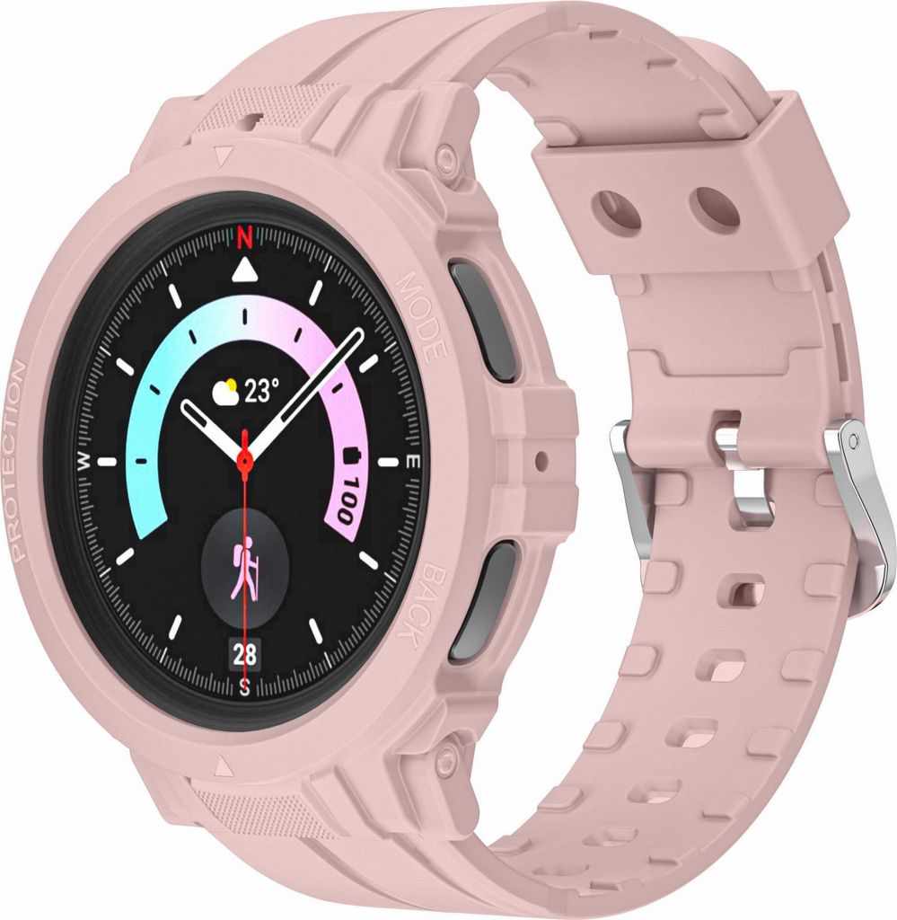 Bizon Armband + Etui Watch Action Pro für Galaxy Watch 5 Pro 45 mm, Hellrosa