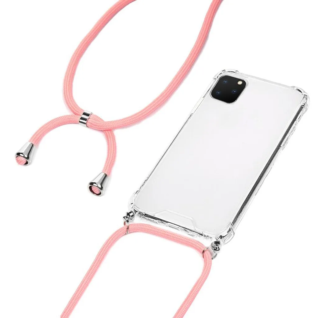 Custodia protettiva con catena per telefono cellulare per Apple iPhone 11 Pro Max 6,5 pollici lunghezza regolabile Custodia sottile Custodia per telefono cellulare all'aperto in TPU antiurto Protezione extra Leggero Rosa - 3
