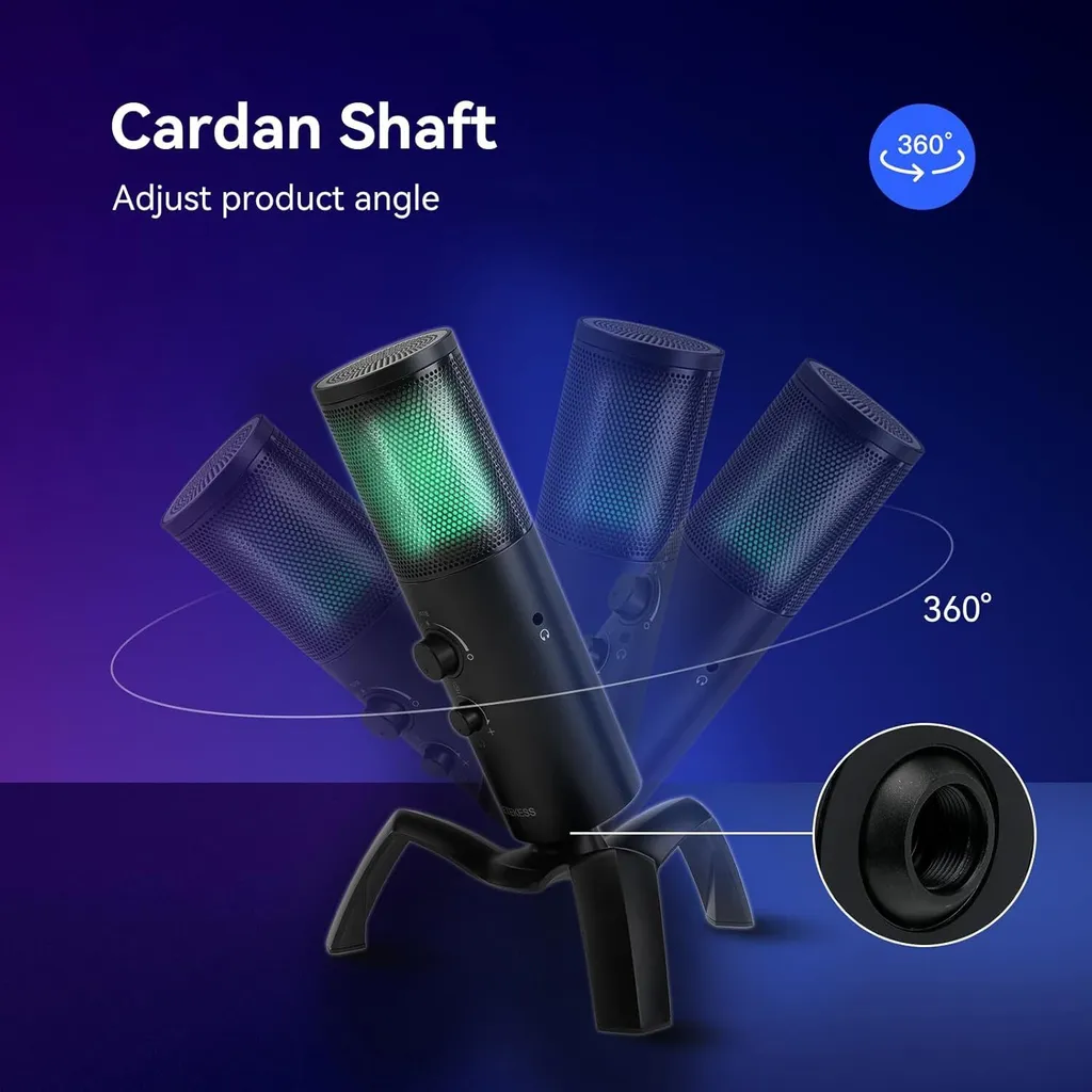Microphone de Bureau RGB Retekess TG101 pour Podcast et Streaming ASMR