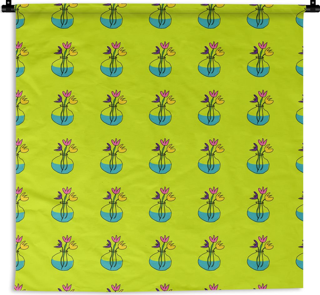 MuchoWow Wandteppich Wandbehang Blumen - Vasen - Muster 120x120 cm Tapisserie Dekoration Wandtuch - Modern - Baumwollgewebe