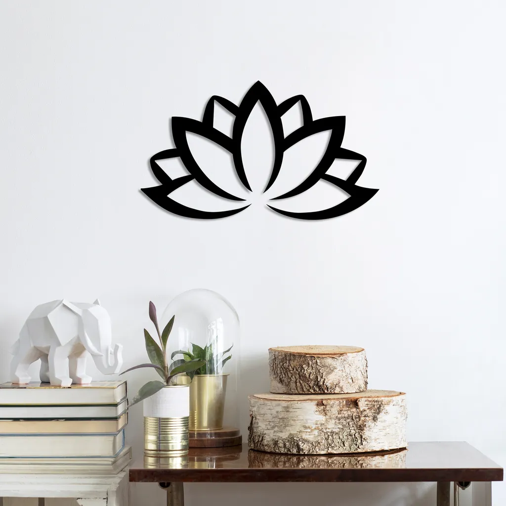 Fiore di Loto Wallity Lotus Nero - Decorazione Zen in Metallo 60x35 cm