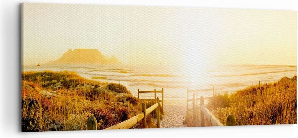 Bild auf Leinwand - Leinwandbild - Sonnenaufgang Welle Insel Meer - 120x50cm - Wand Bild - Wanddeko - Leinwanddruck - Bilder - Kunstdruck - Wanddek...