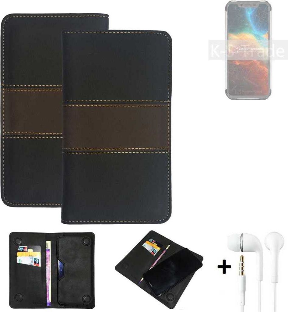 K-S-Trade Handyhülle + Kopfhörer kompatibel mit Blackview BV9600 Schutzhülle Walletcase Bookstyle Tasche Schutz Case Hülle Wallet Cover Kunstleder