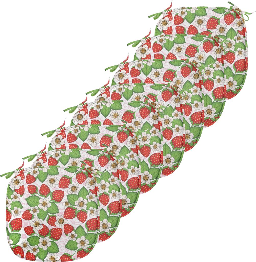 ABAKUHAUS Frühling Polster für Esszimmerstühle, Floral Strawberry Szene, Dekoratives wasserfestes Kissen mit Riemen für Küchensitze, 40 cm x 4...
